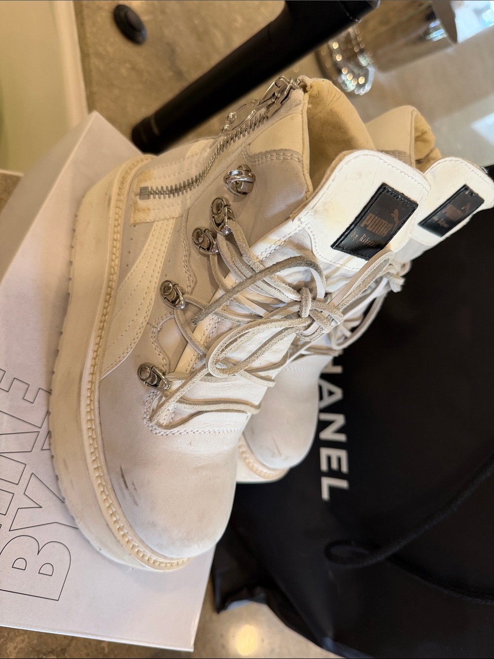 Puma x Fenty Women's Cream Lace-Up Hiking Boots with Side Zipper